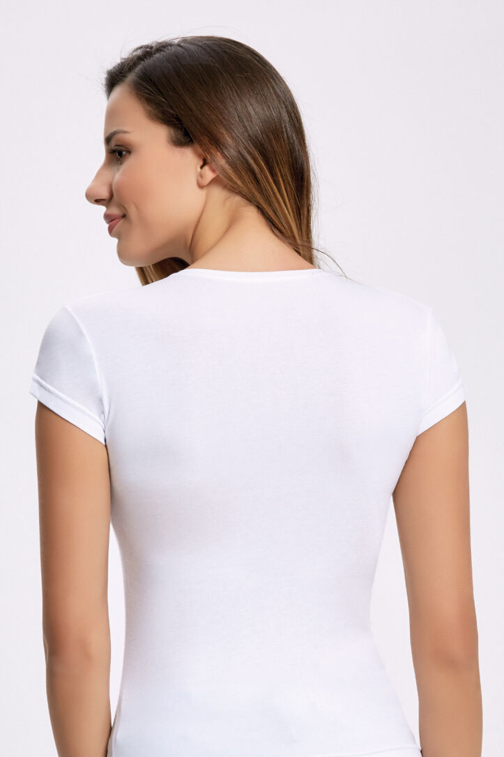 Elastan Beyaz 0 Yaka T-shirt - 1