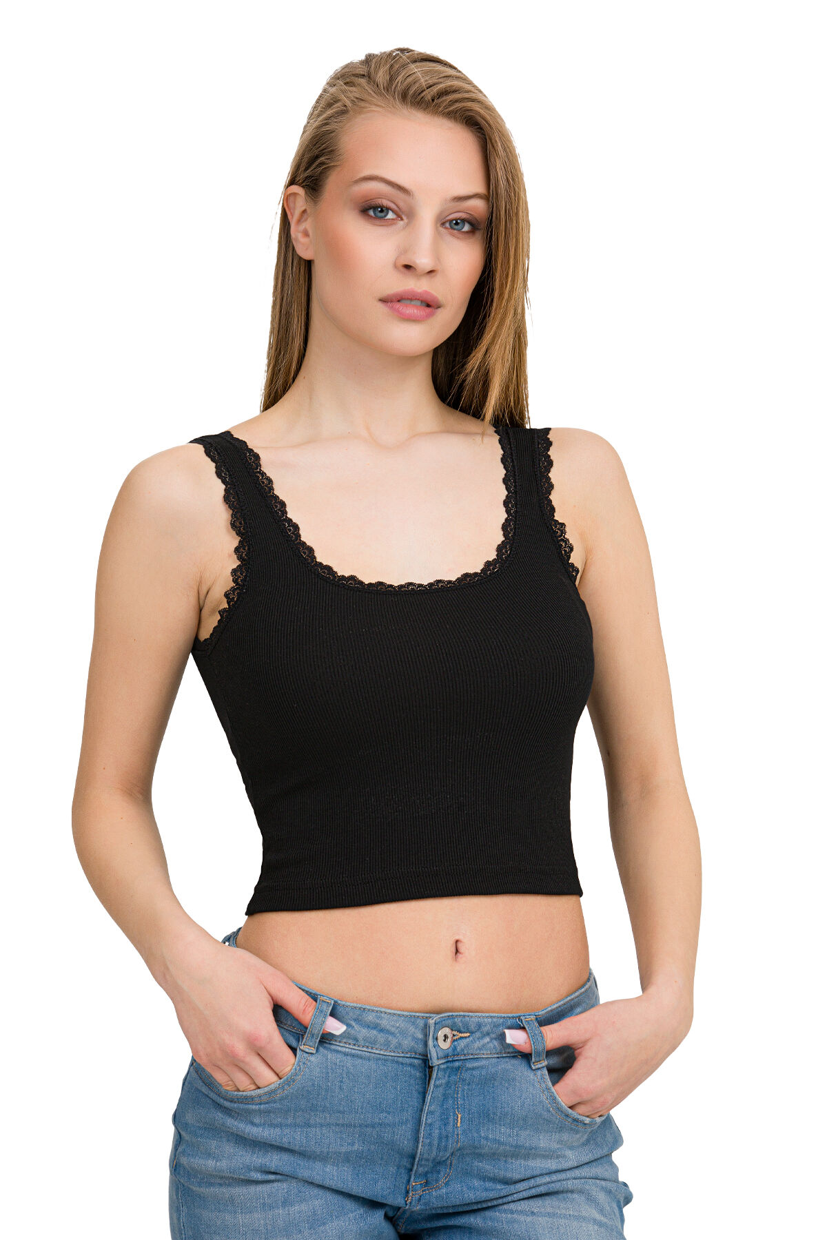 Elastan Kaşkorse Dantelli Crop - 5
