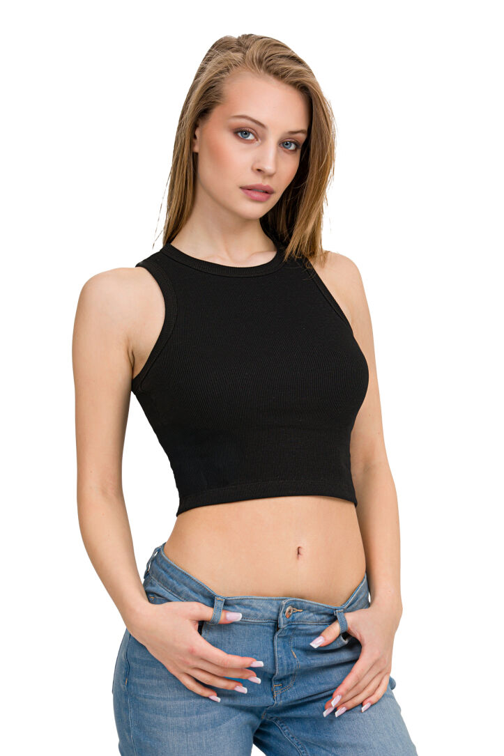Elastan Kaşkorse Halter Yaka Crop - 7