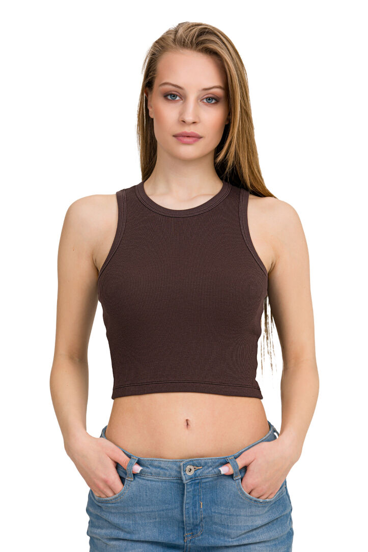 Elastan Kaşkorse Halter Yaka Crop - 9